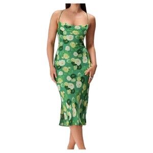 Adoore Vienna Open Back Midi Dress in Green Floral Print Size 4
